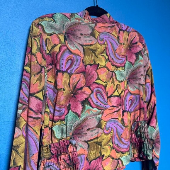 Vintage 1980s Cropped Blazer Blouse Women's Size 14 In Group LTD Purple Orange - Picture 8 of 8